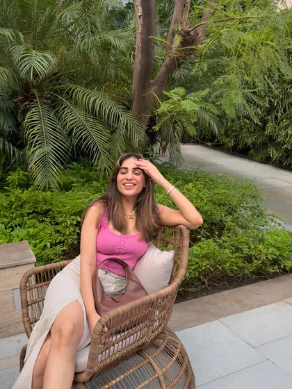 A candid, laughing moment. This comfortable outfit lets me relax and be myself.
