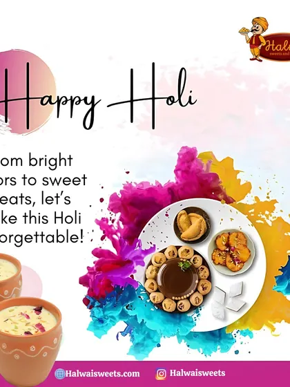 From bright colors to sweet treats, let's make this Holi unforgettable. Our festive platter includes Gujiya, Ladoos, and refreshing Thandai to complete your celebration.