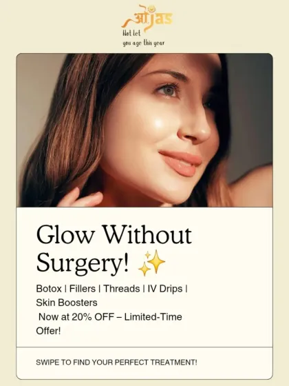 Glow without surgery. We offer a range of non-invasive treatments like Botox, Fillers, Threads, and IV Drips, all designed to rejuvenate your skin. Find your perfect treatment with our limited time 20% off offer.