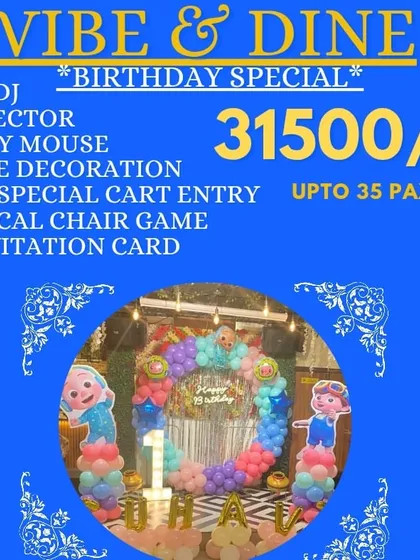 Another look at my Birthday Special package for 35 guests. This package includes a live DJ, projector, Mickey Mouse, stage decoration, and even a musical chair game for extra fun.