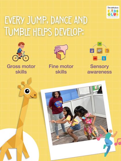 Every jump, dance, and tumble helps a child develop. These movements build gross motor skills like balance, fine motor skills like grip, and sensory awareness, as our mascot Ziggy the giraffe is here to show.