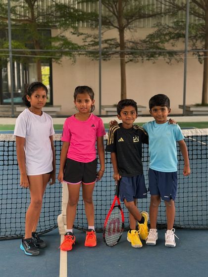 A group of our youngest players, part of our grassroots tennis program. We welcome children of all ages to start their tennis journey with us.
