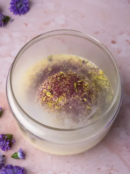 This is where food meets magic. My light as air rasmalai appears to float in a cloud of fragrant mist, a modern take on a classic dessert that combines familiar flavors with a touch of theatrical presentation.