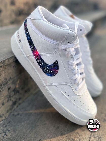 A stylish shot of the galaxy-themed Nike high-top, showing its clean profile.