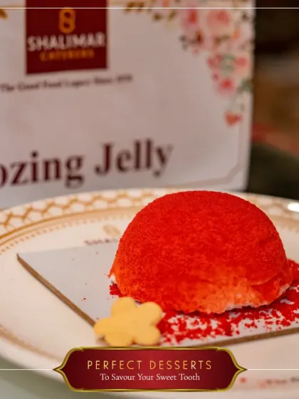 Our Oozing Jelly dessert is here to steal the show. This vibrant red dome is a perfect dessert to savor your sweet tooth.