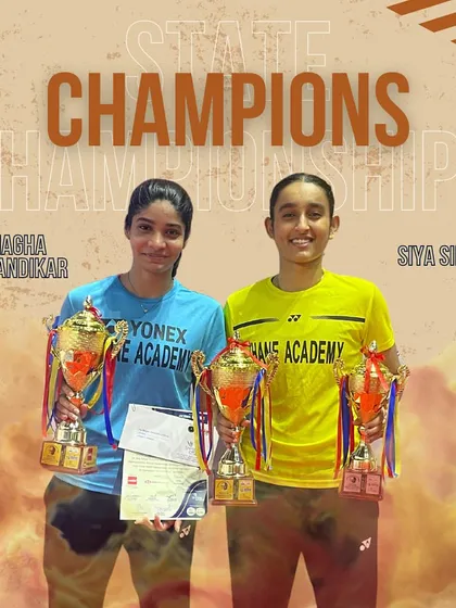 Anagha Karandikar and Siya Singh with their Women's Doubles gold medals from the Nandu Natekar Memorial Maharashtra State Championship.
