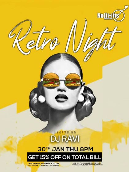 The poster for a 'Retro Night' at Nolimmits, where I take the crowd on a journey back in time.