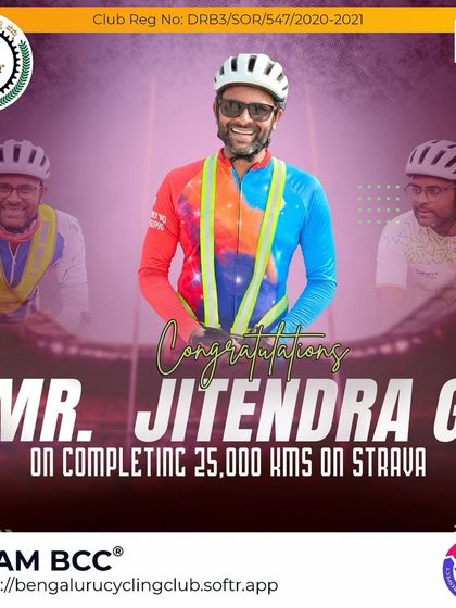 Congratulations to Jitendra G for completing 25,000 kms on Strava. Your dedication is an inspiration.