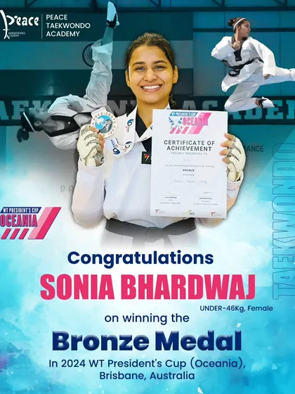 Congratulations to Sonia Bhardwaj for her Bronze Medal at the 2024 WT President’s Cup in Brisbane, Australia.