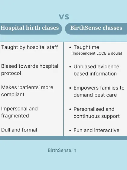 Wondering what makes my classes different? This quick comparison shows how my independent, evidence based Lamaze classes empower you, versus typical hospital-led sessions that often focus on compliance with protocol.
