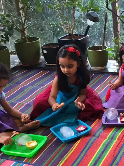It's not just about paint! I also set up a variety of sensory play stations, like this ice exploration activity. These tactile experiences allow kids to discover different textures and temperatures, making it a well-rounded play and learn event.