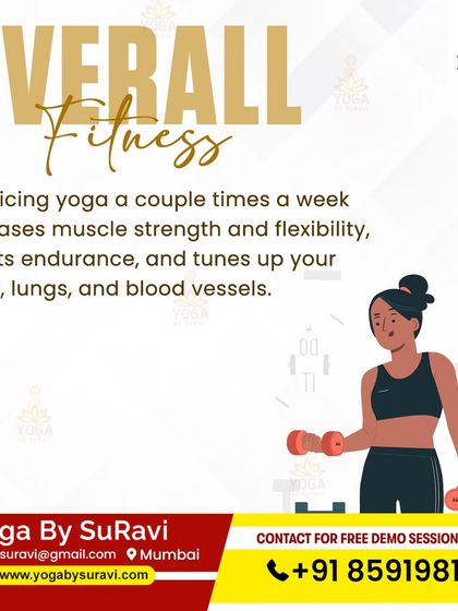 An illustration showing how yoga contributes to overall fitness by increasing muscle strength, boosting endurance, and tuning up the heart and lungs.