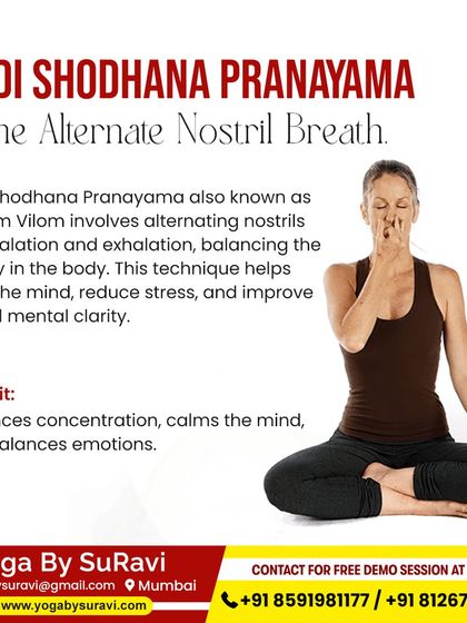 This graphic explains Nadi Shodhana Pranayama (Alternate Nostril Breathing), a technique we teach to calm the mind and balance emotions.