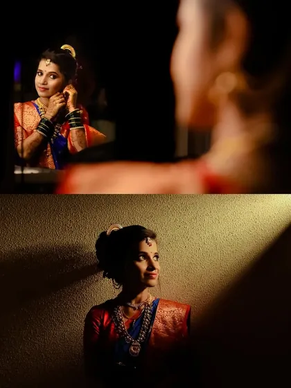 A duplicate of image 153, these creative bridal portraits use reflections and dramatic lighting to create a sense of mood and anticipation.