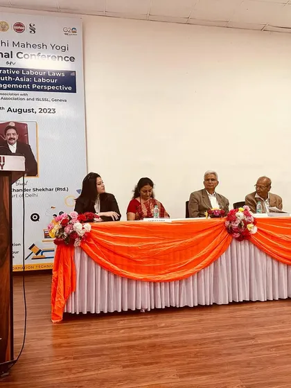 On the panel at the 3rd Maharishi Mahesh Yogi International Conference, discussing comparative labor laws in South Asia.