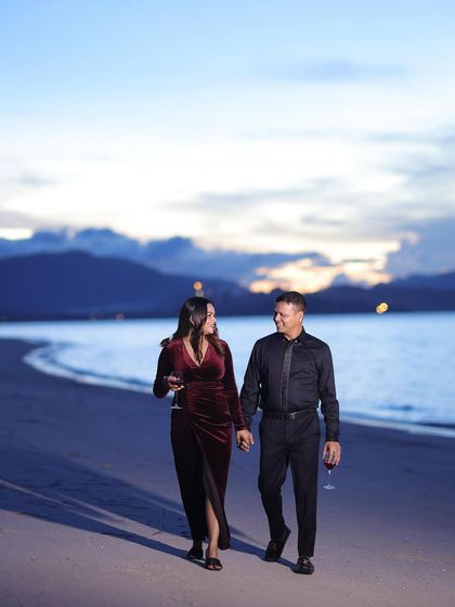 Another shot from the beach pre-wedding shoot, showing how the makeup looks flawless and natural in the open air.