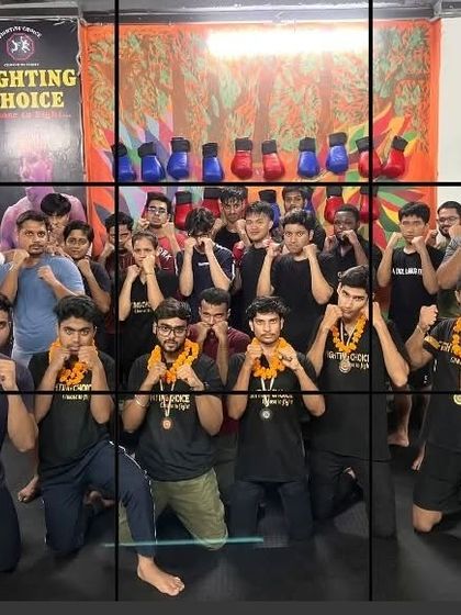 A collage of our team celebrating their victories at the 7th Taj Cup Wushu Championship.