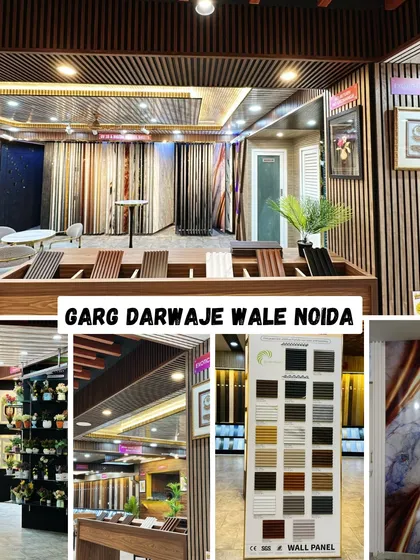 A collection of images showing our diverse product range, including sample boards for wall panels and displays of UV marble sheets.