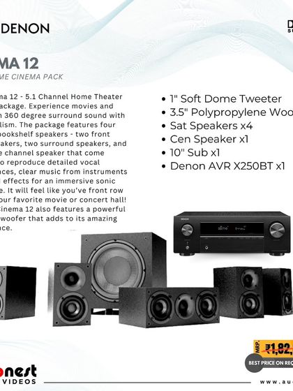 The Elac Cinema 12 5.1 channel package is an excellent entry point into true surround sound. It features four matched satellite speakers, a center speaker, and a powerful subwoofer to bring movies and music to life.
