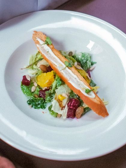 A salad that is both light and satisfying. My Roasted Beetroot & Arugula Salad is tossed in a creamy walnut-yogurt dressing and topped with oranges and herbed goat cheese.