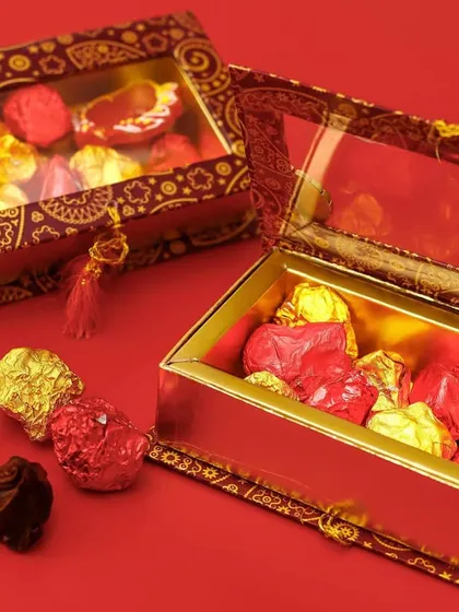 Our assorted chocolate rocks presented in elegant, traditional-style boxes, making them a beautiful gift for the festival of lights.