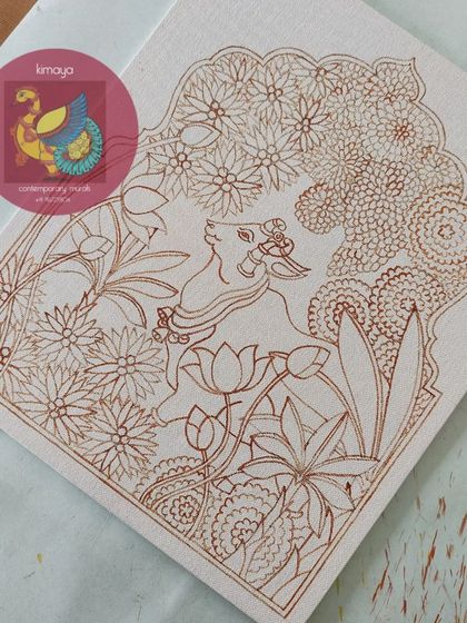 A duplicate image of the Pichwai cow outline, showcasing the detailed linework that is the foundation of the final piece.