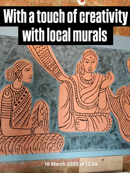 A touch of creativity with local murals. This beautiful wall art at the Ambara Chittara center depicts women working together, celebrating the community spirit.