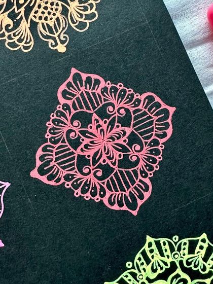 A mini mandala pattern in pink. These small studies are perfect for using as central elements in larger, more complex mandalas.