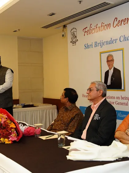 Addressing the audience at the felicitation ceremony for Shri Brijender Chahar Ji. I spoke about his contributions and the significance of his new role as Additional Solicitor General of India.