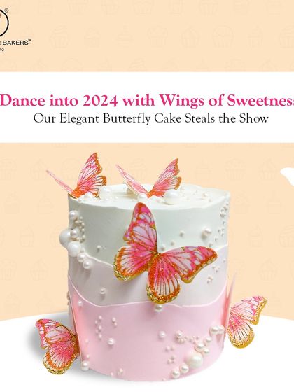 Dance into the new year with wings of sweetness. This elegant pink and white cake is adorned with delicate pink butterflies, symbolizing a beautiful and graceful start to the year ahead.