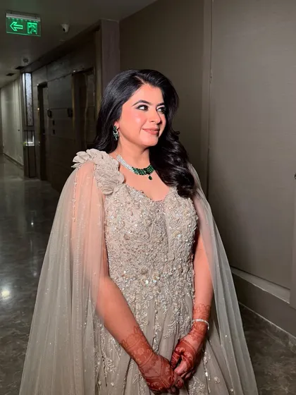 A candid shot of Sanchi. The makeup is designed to look beautiful from every angle and in any lighting.