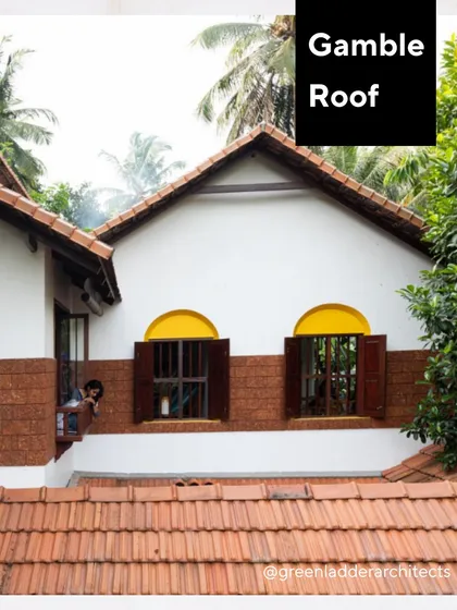 A Gamble Roof, often seen in traditional and farmhouse-style homes, features two different slopes on each side. The lower slope is steeper, providing more headroom and usable space in the attic or upper floor.