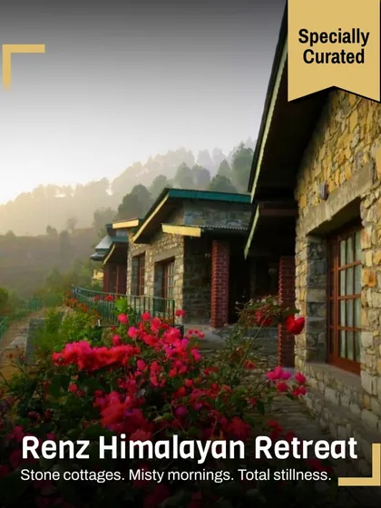 The stone cottages of Renz Himalayan Retreat, our property near Corbett, are surrounded by blooming flowers and mountain mist. This is your space to breathe, journal, and soak in the Himalayan quiet.
