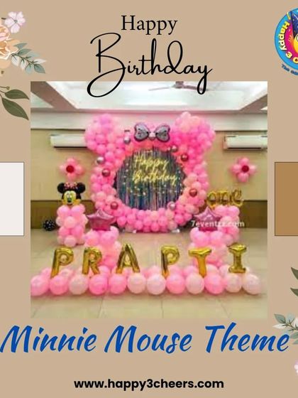 A Minnie Mouse theme is a classic choice for a first birthday. For Prapti's party, I created a large Minnie head silhouette made of pink balloons, with her name spelled out in gold balloon letters at the base.