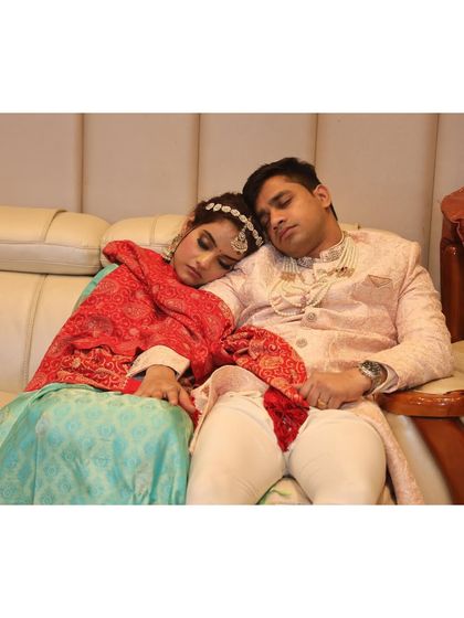 A funny and real moment from our wedding events. We were exhausted.