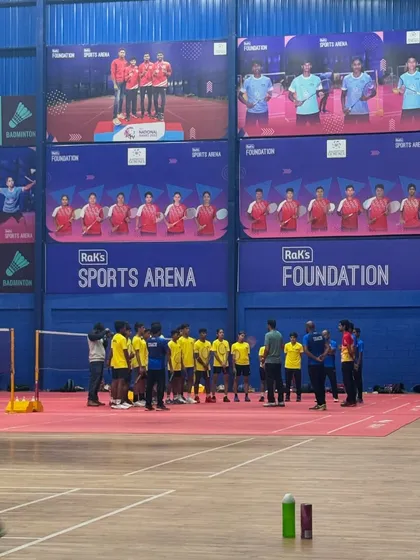 A view of the court where our students are gathered to listen to their mentor, Pullela Gopichand.