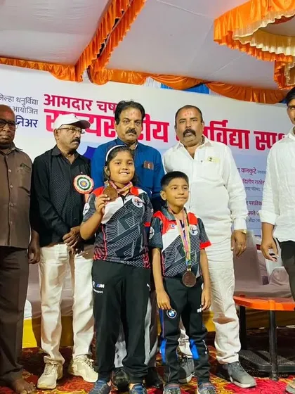 Our youngest archers making us proud. Sharayu and Swaroop receive their bronze medals for the mixed team event at the Under 9 State Archery Competition.