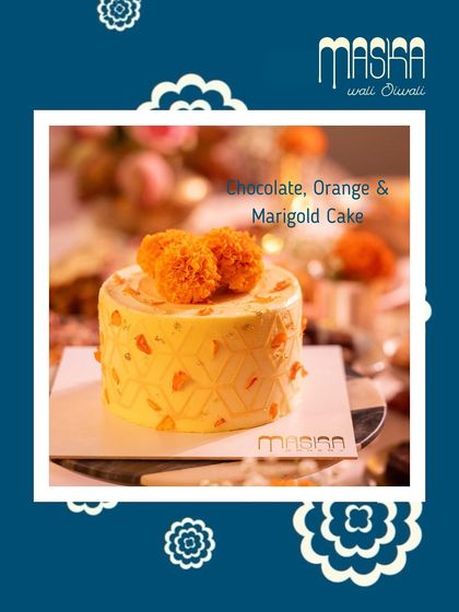 Our Chocolate, Orange & Marigold Cake, a centerpiece of our Diwali collection. It's a modern, elegant take on festive flavors.