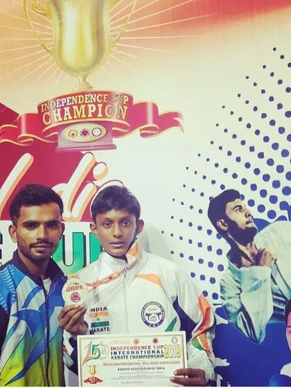 This is the result of relentless dedication. One of my fighters representing India after winning at the Independence Cup International Karate Championship. We don't just train for local matches; we prepare you to fight for the Indian flag.