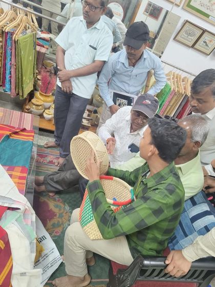 Design students from Bagalkot visiting my studio. Here, they are exploring local crafts, including handwoven baskets, as part of their educational tour.