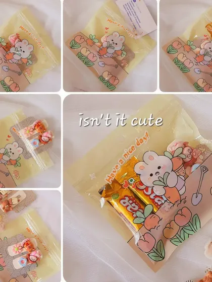 Isn't it cute? This collage gives you a full view of my hair clip packaging. The transparent bag with a cute bear design shows off the product while keeping it safe.