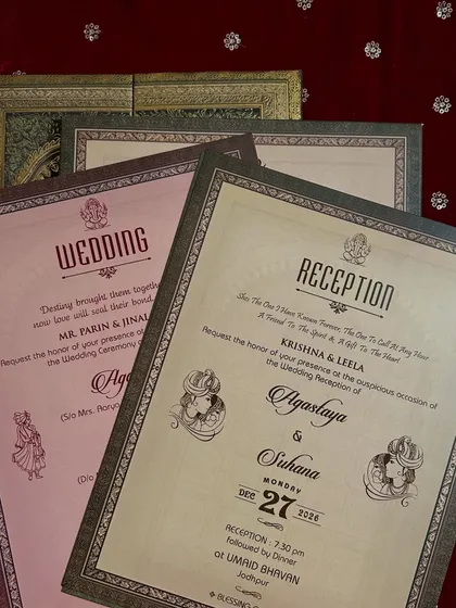 These inserts feature classic fonts and traditional king and queen motifs, perfectly complementing a royal-themed wedding invitation.