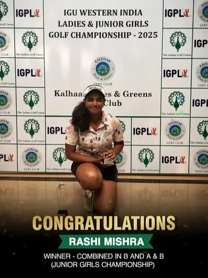 A graphic celebrating Rashi Mishra's dual victory at the Junior Girls Championship in Ahmedabad, winning both Category B and the Combined A & B category.