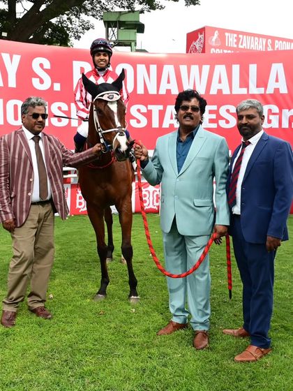 Ice of Fire, with jockey Vivek.G, after winning The D. Kumar Siddanna Memorial Trophy.