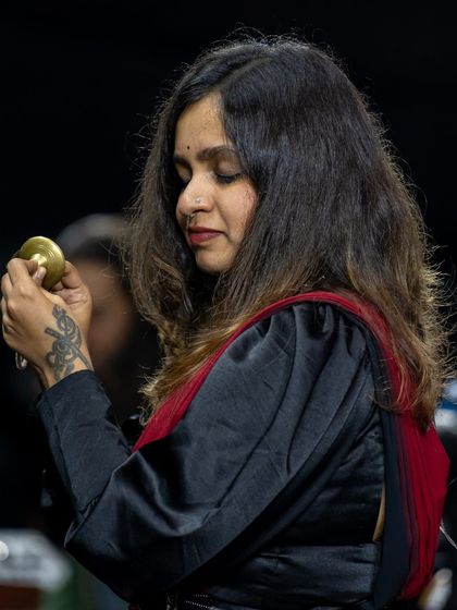 A quiet moment of focus with my cymbals during the high-energy finale at Jazz Al Parque. Even in the biggest shows, it's these small, personal connections to the music that make it special.