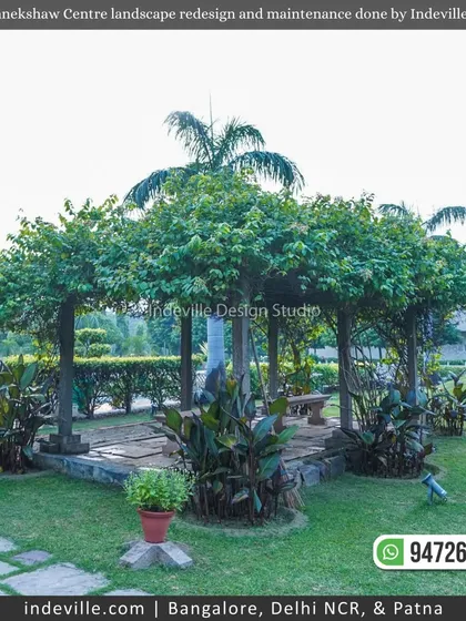 My work extends to large public landscapes like this project at the Manekshaw Centre. I designed and constructed this large gazebo to serve as a natural, shaded focal point within the sprawling lawns. It’s a durable structure that blends perfectly with the environment, providing a place for rest and gathering.