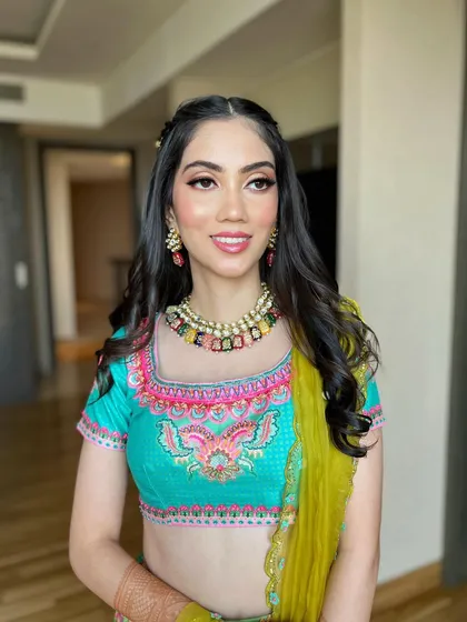 Chaitali looking vibrant and happy, ready for her mehendi festivities.