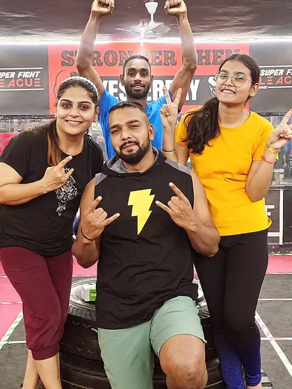 The team that trains together, stays strong together. A fun moment with my clients after a hard workout.