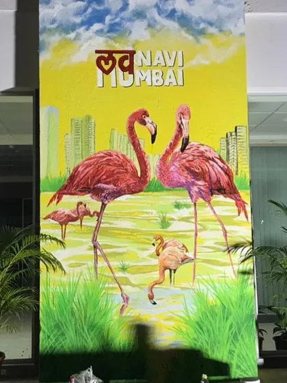 Another pillar mural for ONGC, this one celebrating Navi Mumbai with its famous flamingos.