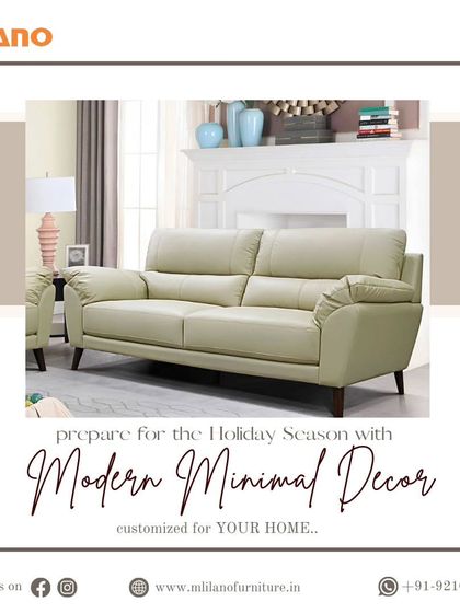 Prepare for the holiday season with our modern minimal decor. This graphic features a comfortable leatherette sofa, perfect for hosting guests.